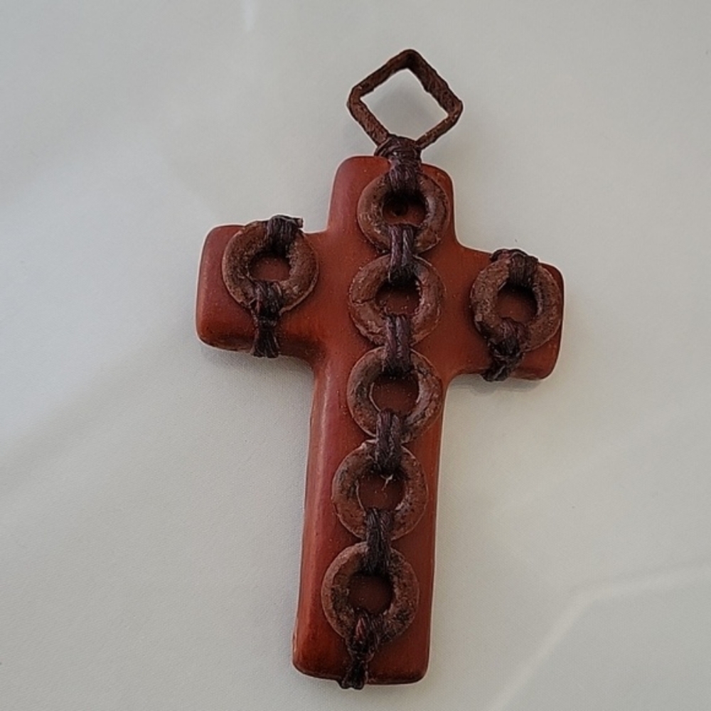 Mexico Brown Pottery Cross Crucifix